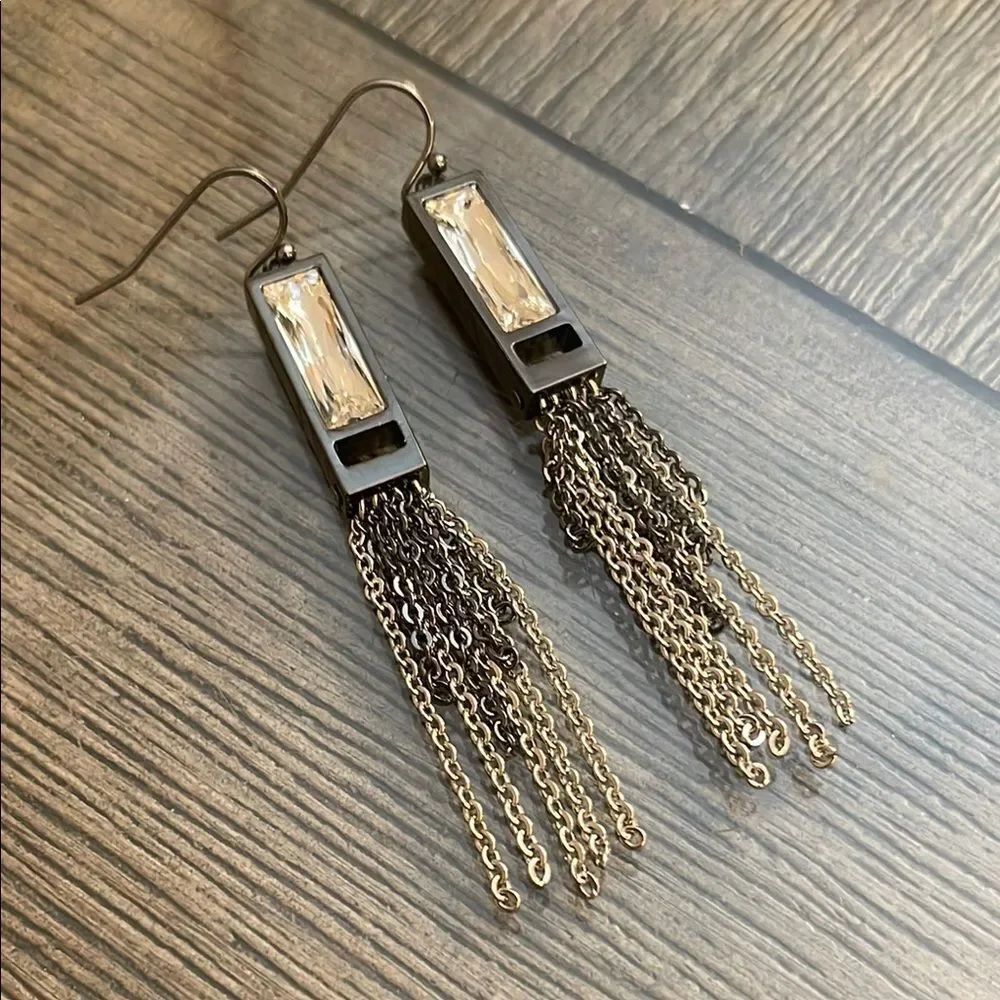Rectangular Gunmetal Silver and Black Chain Earrings
